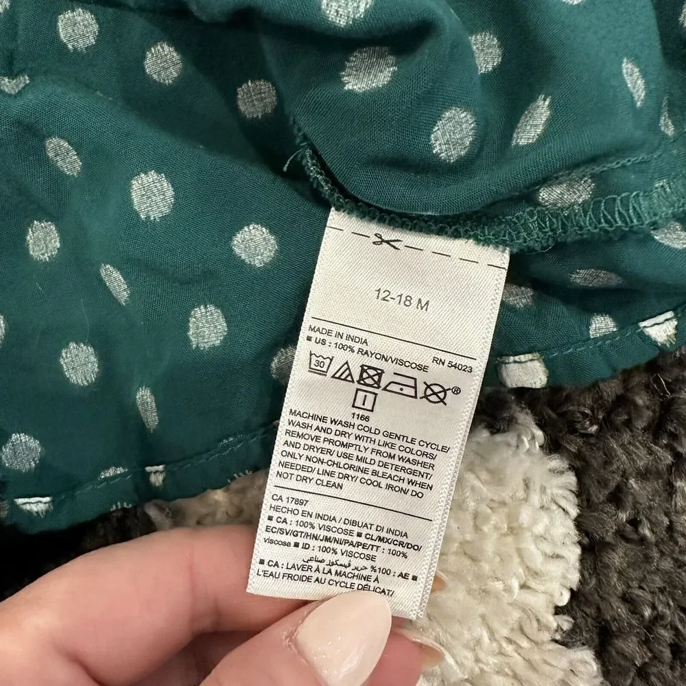 Baby Girls Old Navy Green Polka‎ Dot Swing Dress Forest Sz 12-18 Months